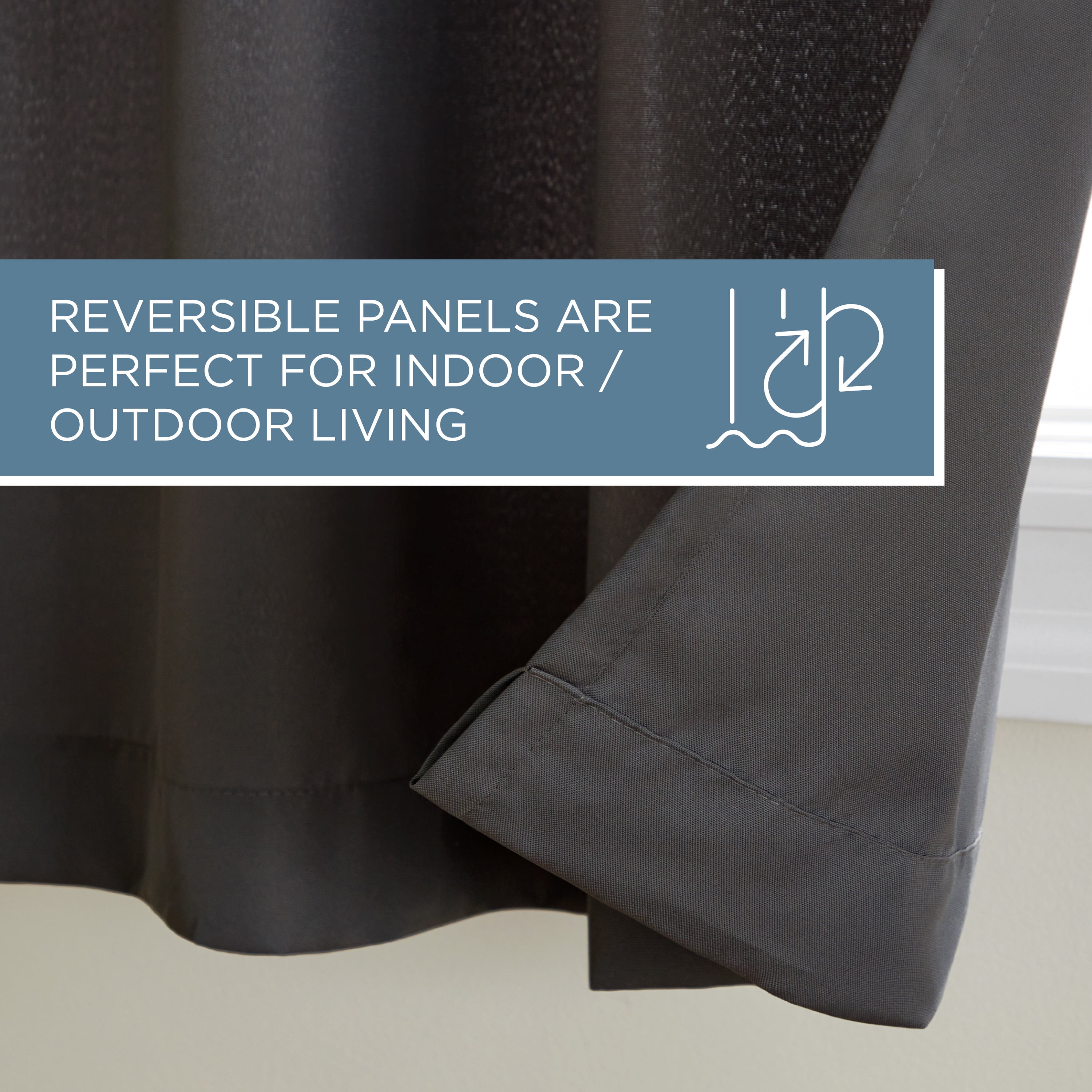 TOWN & COUNTRY BASICS Cabana Solid Heavyweight Indoor Outdoor Curtains, Light Filtering Opacity with Grommet Top, Water Repellent, 2-Pack Set, 54"x84", Charcoal