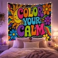 thumbnail image 2 of Rainbow Bubble Lettering on Black with Smiling Sun and Flowers, Energetic Psychedelic for Teen Girls, Mental Health Wall Art, Housewarming Gift Tapestry Wall Hanging for Bedroom and Dorm, 2 of 7
