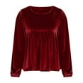 thumbnail image 6 of FAIWAD Women's Velvet Tops Puff Long Sleeve Dressy Velour Blouse Pleated Smocked Casual Work Shirts, 6 of 9