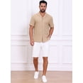 thumbnail image 5 of DARING DIVA Men's Hollow Jacquard Camp Collar Short Sleeve Beach Texture Shirts M Khaki, 5 of 7