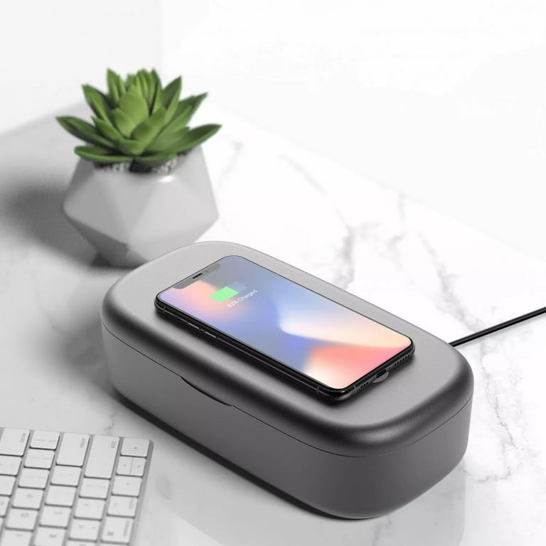 UV Light Cell Phone or Headset Sanitizer Box with Wireless Charger