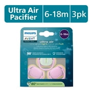 Philips Avent Ultra Air Pacifier 6-18M, Quiet Pink / Butterfly, Day+Night 3 Pack, SCF087/30