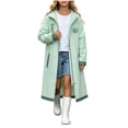 thumbnail image 2 of XUNKUSGA Raincoats for Kids Lightweight Waterproof Zip Up Long Reusable Rain Ponchos for Kids with Hood and Pocket Fashion Color Block Hooded Rain Jacket for Boys Girls, 2 of 7