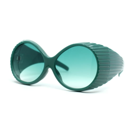 Oversized Round Goggle Style Thick Temple Plastic Dimensional Plastic Sunglasses All Green