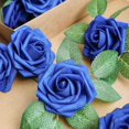 thumbnail image 2 of Flores artificiales rosas rojas, 25/50 unidades, rosas falsas de aspecto real con tallo para ramos de boda, centros de mesa, arreglos para fiestas, baby shower, decoraciones para el hogar, 2 of 6