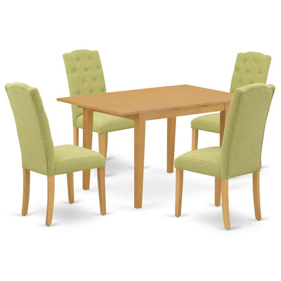 East West Furniture Norfork 5-piece Wood Dining Set in Oak/Lime Green