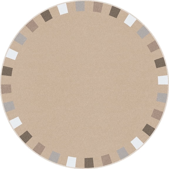 Joy Carpets Kid Essentials On the Border 5'4" Round Area Rug in Color Neutrals