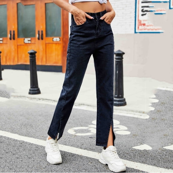 Vedolay Womens Casual Trousers Wide Leg Jeans for Women High Waisted Baggy Straight Denim Pants,Black L