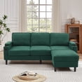 thumbnail image 3 of L-Shaped Seciton Sofa with Storage Ottoman, Modern Linen Fabric Reversible 3-Seater Sofa Couch with USB Port and Side Pocket for Living Room, Small Space Apartment, Green, 3 of 6