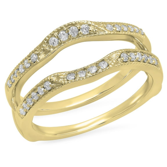 Dazzlingrock Collection 0.25 Carat (ctw) 14K Round Diamond Millgrain Wedding Double Guard Band 1/4 CT, Yellow Gold, Size 4