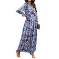 thumbnail image 3 of Womens Casual Boho Deep V Neck Long Sleeve Long Dress Blue L, 3 of 8