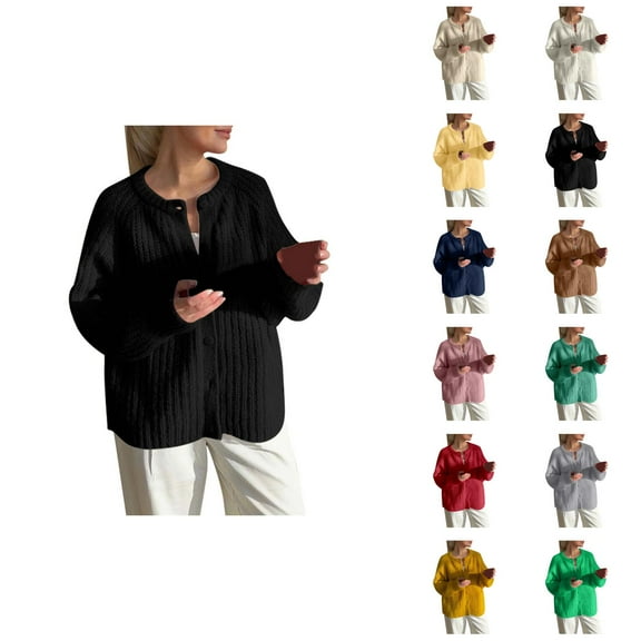 Cardigan Sweaters for Women Long Sleeve Round Neck Button Loose Fit Knitted Sweater Jacket Womens Cardigan Sweaters
