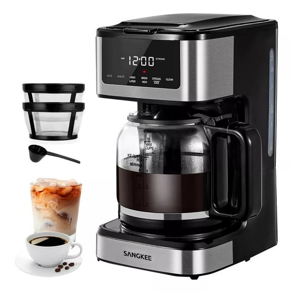 Sangkee Cafetera,cafetera De Goteo Programable Con Filtro Permanente, Cafetera Electrica De 12 Tazas Con 3 Modos,cafetera Compacta Con Jarra De Vidrio De 1.8l,4h Mantenimiendo El Calor,24h Timer