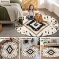 thumbnail image 6 of 3.3ft Round Rug, Boho Black Brown Non-Skid Rubber Backing Large Area Rugs - Living Room Bedroom Home Office, Retro Geometric Southwestern Ethnic Indoor Floor Mat Carpets Washable Rug, 6 of 9
