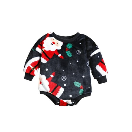

Qiylii Baby Girls Boys Christmas Velvet Romper Infant Santa Print Round Neck Long Sleeve Flannel Jumpsuits Autumn Winter Bodysuits 3-24M