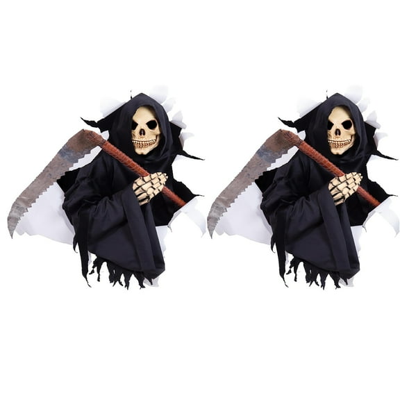 2pcs 3D Halloween Wall Decals Removable Silent Skull Wall Decals Stickers Reaper Decorations for for Bedroom Bathroom Wall Window