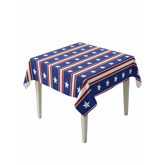4th of July Table Cloth, Independence Day Blue White Red Stripes Country Star Waterproof Tablecloth for Square Tables, Washable Fabric Table Cover for Restaurant Kitchen Dining Tables 54"x54"