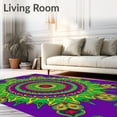 thumbnail image 2 of ODIKA 6'x9' Machine Washable Non-Slip Area Rug, Interlocking Starburst Motif with Festive Emerald and Crimson Highlights High Traffic Rug with Pad, Purple, 613536, 2 of 8