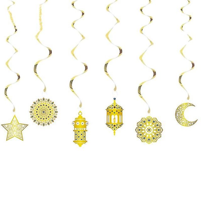 Adornos colgantes en espiral Eid Mubarak, 6 uds., cartel en forma de remolino dorado, colgante para fiesta en casa, decoración de fiesta de Ramadán