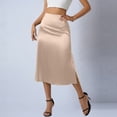 thumbnail image 2 of Ahabrexf Midi Satin Skirt for Women High Waist Side Slit Drapey Solid Color Skirt, 2 of 7