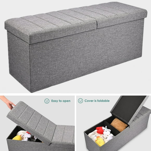 43 Inches Folding Storage Ottoman Bench Chest Footrest, Grey