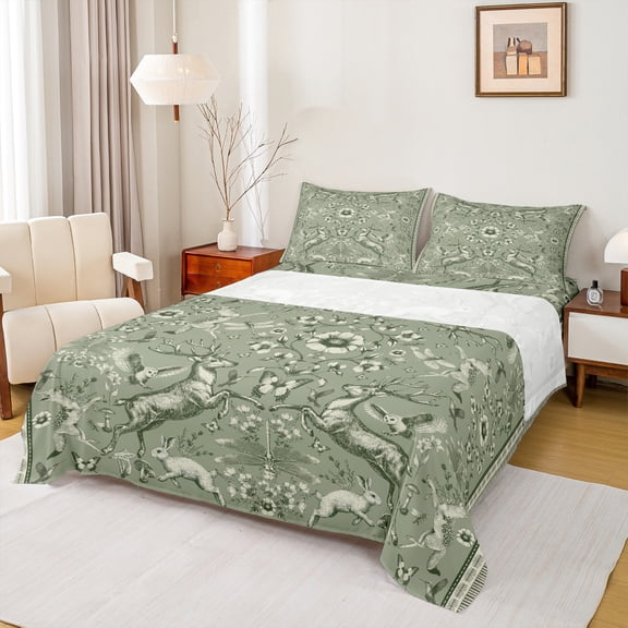 Homewish Animal Deer Rabbit Owl 3pcs Twin Sheet Sets for Teens Boys Girls,Chic Flower Twin Fitted Sheet,Exotic Style Breathable Flat Sheet,Ultra Soft Home Decor