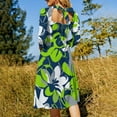 thumbnail image 5 of Abstract Lime Green Floral Design Women's Fall Dresses Casual Loose Flowy Swing Shift Dress, 5 of 9