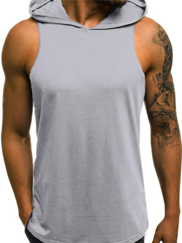 Mens Summer Camouflage Sleeveless Hoodie Tanktop Casual Workout Gym Muscle Bodybuilding Shirts for Running Jogging 