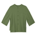 thumbnail image 4 of Iugvhana Cotton Linen Shirts for Men Regular Fit Casual Solid Long Sleeve Button Down Crew Neck Shirt Top with Pocket Army Green XXL, 4 of 6