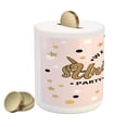 thumbnail image 2 of Unicorn Party Piggy Bank, Hand Drawn Lettering with Pale Pink Dots and Stars Background, Ceramic Coin Bank Money Box for Cash Saving, 3.6" X 3.2", Apricot Pale Pink Black, by Ambesonne, 2 of 4