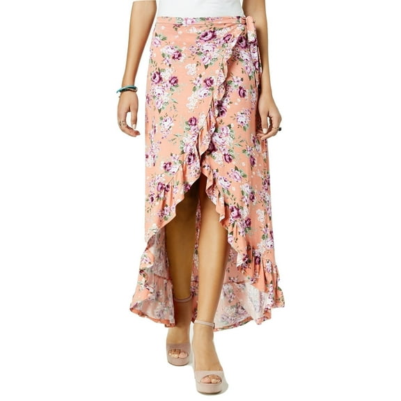 Ultra Flirt Juniors Ruffled High-Low Maxi Skirt Pretty Rose Bloom L