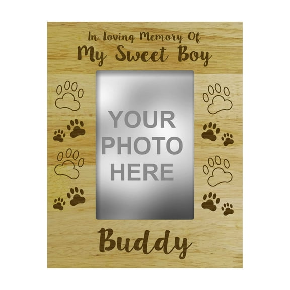 Personalized Wood Engraved Dog Memorial Picture Frame, Loss Of A Pet Gift - In Loving Memory Customizable Quote- 4 x 6 Inches Horizontal