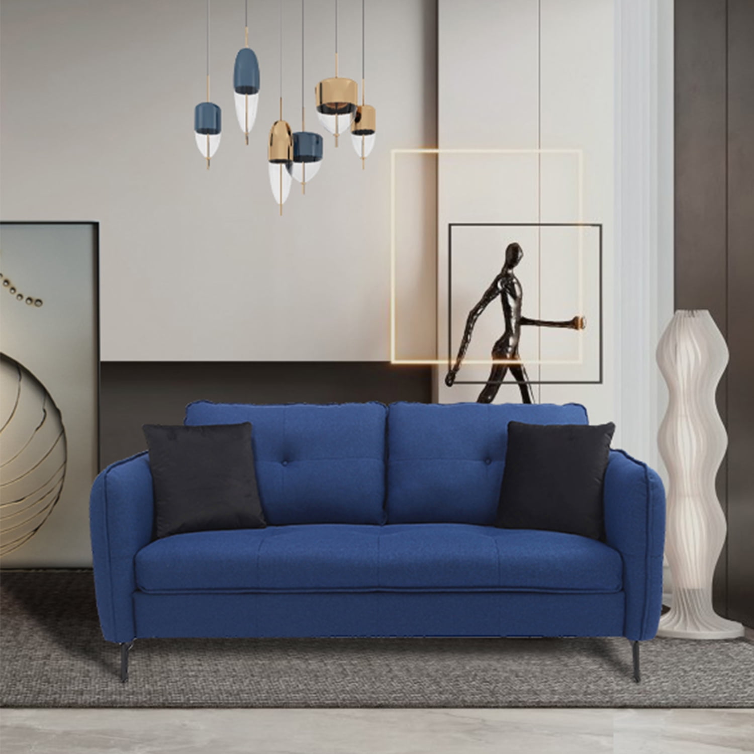 Kadyn 2-Seater Fabric Sofa Couch, Modern Loveseat Sofa with Pillow, Upholstered Linen Fabric Sofa for Living Room, Navy Blue Kadyn 2-Seater Fabric Sofa Couch, Modern Loveseat Sofa with Pillow, Upholstered Linen Fabric Sofa for Living Room, Navy Blue