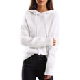 thumbnail image 3 of Women's Hooded Sweater Twist Front Argyle Knit Long Sleeve Pullover (White, One Size), 3 of 4