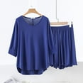 thumbnail image 2 of Feancey Soft Pajama Sets for Women 3/4 Sleeve V Neck Top and Elastic Waist Shorts Lounge 2 Piece Set Modal Casual Pj Two Piece Dark Blue XL, 2 of 7