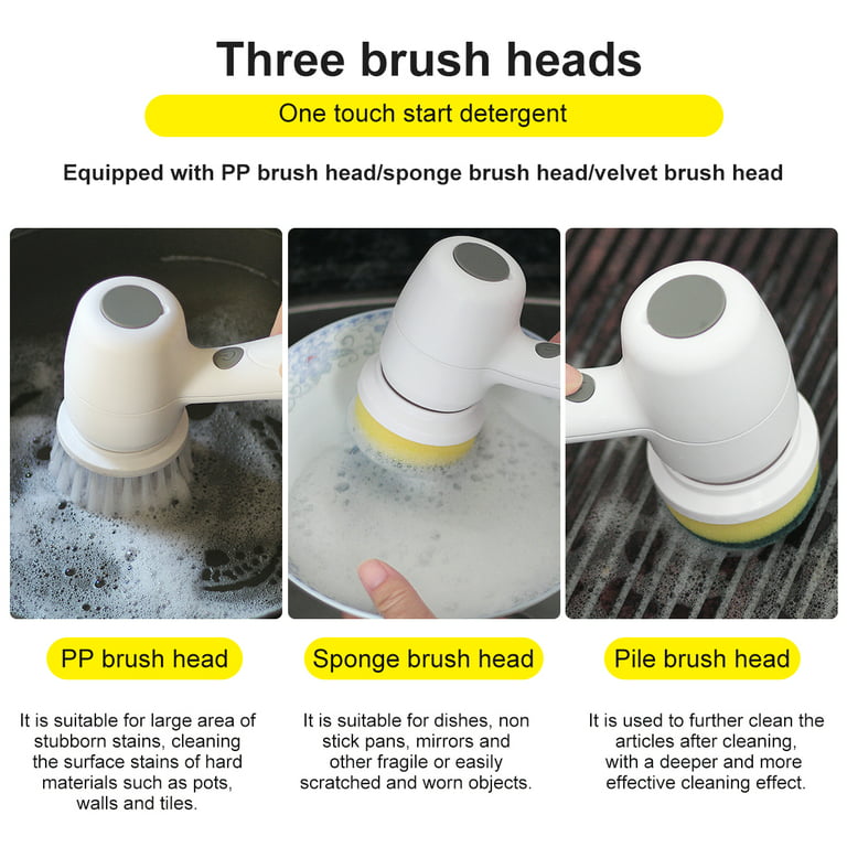 360° Rotary Electric Scrubber, Hand-Held Cordless, 3 Replaceable Brush Heads, Bathroom, Living Room LovoIn Color: White/Gray