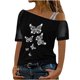 thumbnail image 1 of Blusa casual para mujer Camiseta estampada Malla Fuera del hombro Patchwork Manga corta Tops Pompotops  hkajfhjk473636, 1 of 7