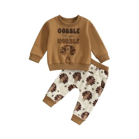 

Canis Toddler Thanksgiving Outfits Letter Turkey Print Sweatshirts Pants