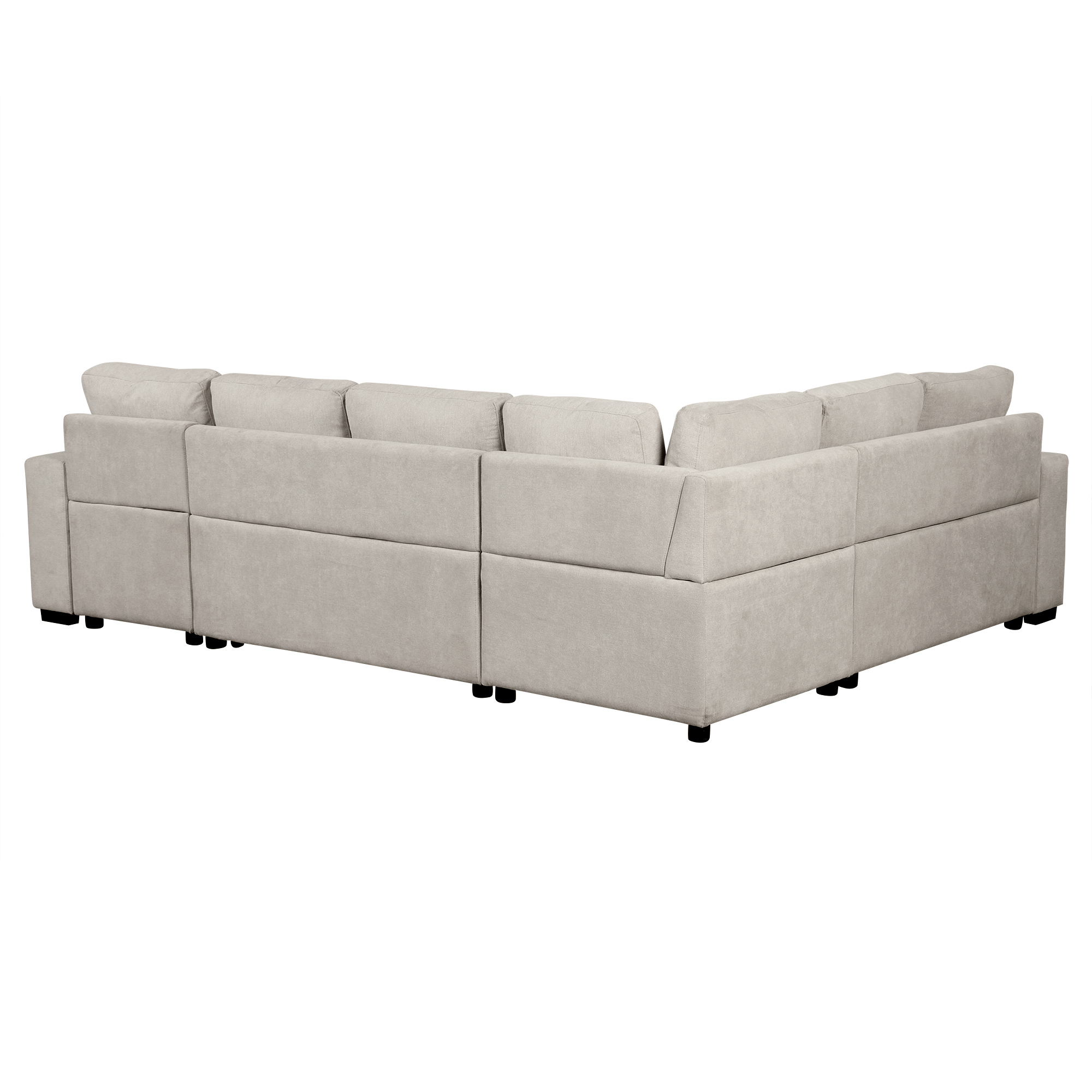 EUROCO 109" U-shaped Sectional Sofa Couch, Chenille Pull-out Sofa Bed with 2 USB Ports, a Storage Chaise Lounge, 4 Back Pillows and Wide Armrest with Storage Shelf for Living Room, Beige