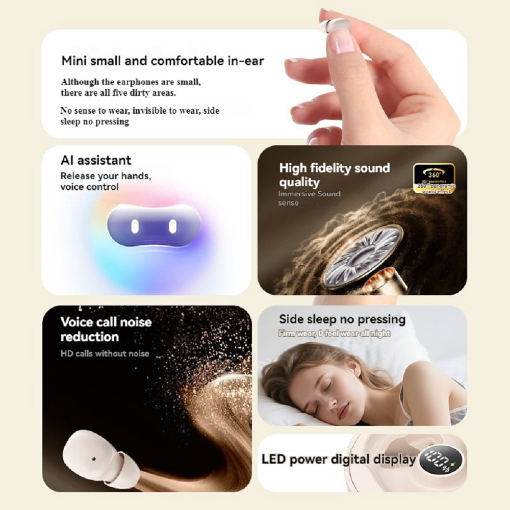 AI Smart Mini Invisible Sleep Wireless Bluetooth Headphones,Wireless Earbuds,Sleep Earbuds Side Sleepers, Invisible Headphones, Bluetooth Headset, Perfect for Side Work Study Hiking and More