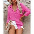 thumbnail image 3 of Siliteelon Casual Button Down Shirts for Women Long Sleeve Cotton Gauze Blouse with Pocket, 3 of 4