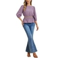 thumbnail image 2 of INSPIRE CHIC Women's Peplum Tops Puff Half Sleeve Smocked Waist Blouse S Dusty Purple, 2 of 6