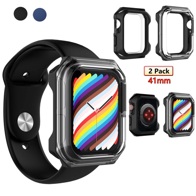 for Apple Watch Series 7 44mm Case, 2 Piece All Around Protective Case Soft With Built in TPU Screen Protector Ultra-Slim Bumper Scratch Resistant Case Cover -Black