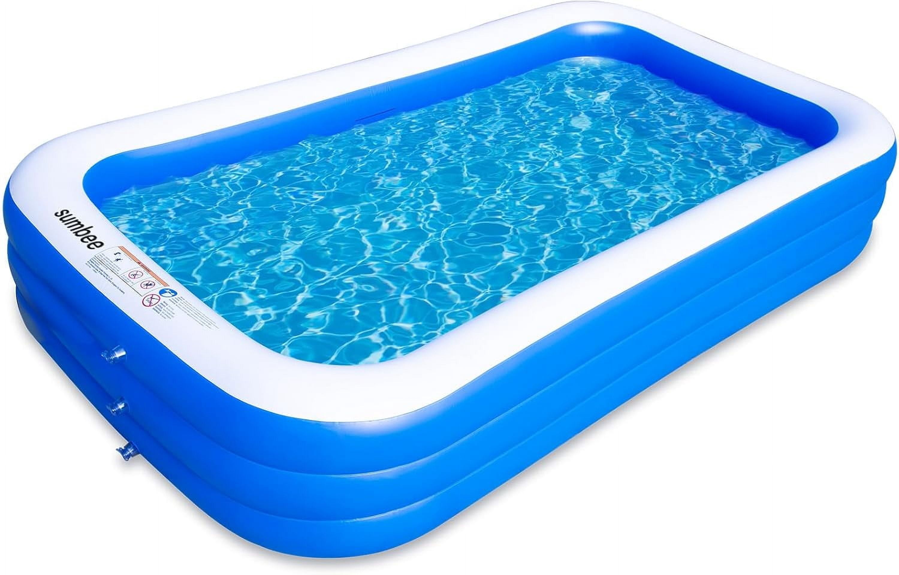 Large Inflatable Swimming Pool for Kids and Adults, Blue Rectangle Pool 120" x 72" x 22"
