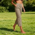 thumbnail image 5 of RQYYD Women's High Waist Button Detail Capri Pants Straight Leg Casual Summer Cropped Trousers with Pockets, 5 of 7