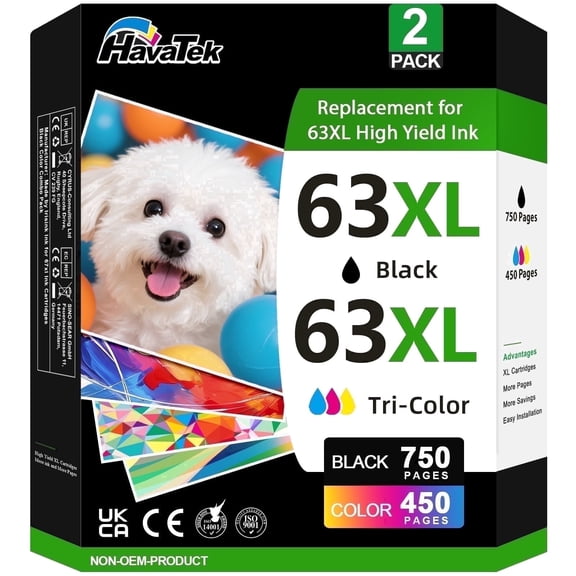63XL Ink Cartridges Compatible for HP 63 Ink Cartridge Bundle Printer Ink 63 for Envy 4520 4512 OfficeJet 3830 4650 Desket 2130 3630 Printer