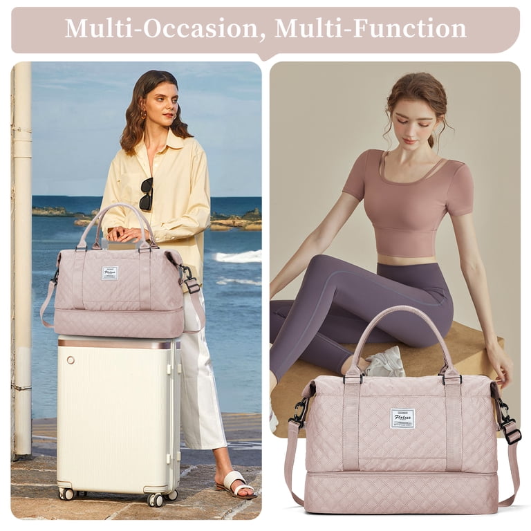 best women's travel duffel bag Tote Bag, Spirit Airlines Personal Item 18x14x8 Waterproof Expandable Gym Tote Bag, Carry On Overnight Bags for Women with Trolley Sleeve Wet Pocket,travel duffel bags,Pink Handmade leather and carpet fabric weekender duffel Women Duffle Bags & Weekender