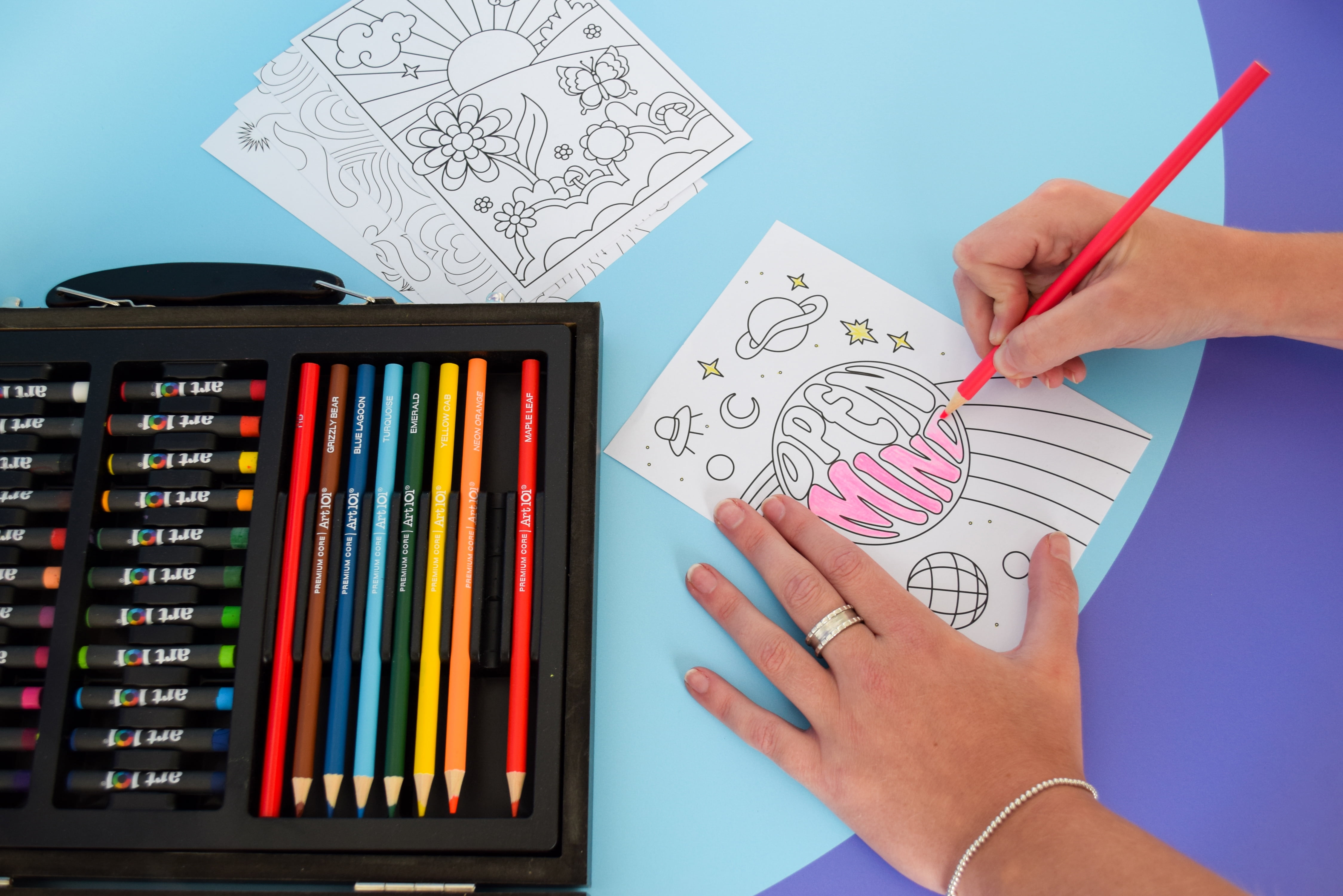Art 101 58 piece Mutlifunctional Art Set in Colorable Wood Case for Children to Adults
