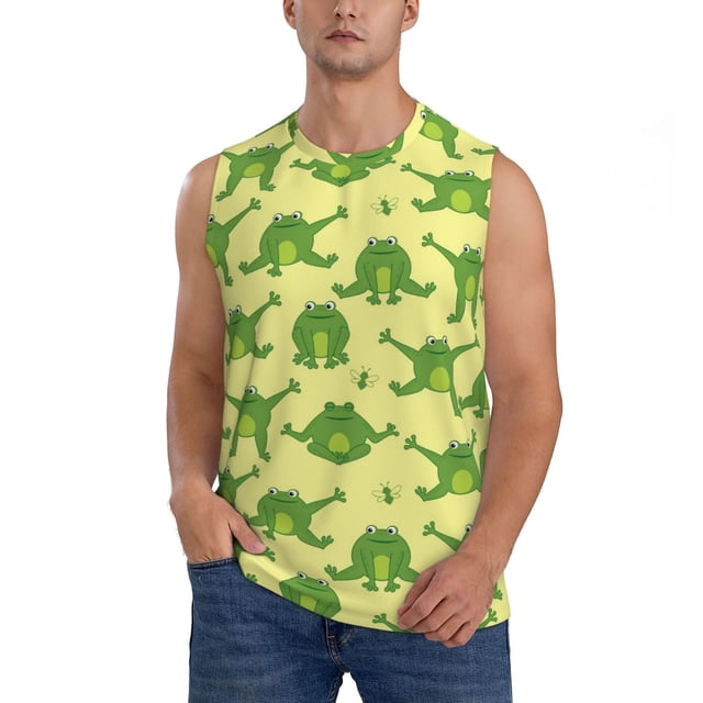 Bingfone Funny Frogs Pattern Men's Tank Tops Workout Sleeveless Tee Shirts Running Beach Tanks for Men-Large