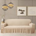 Seersucker Sofa Slipcover Pleated Ruffled Skirt Stretch Couch Cover